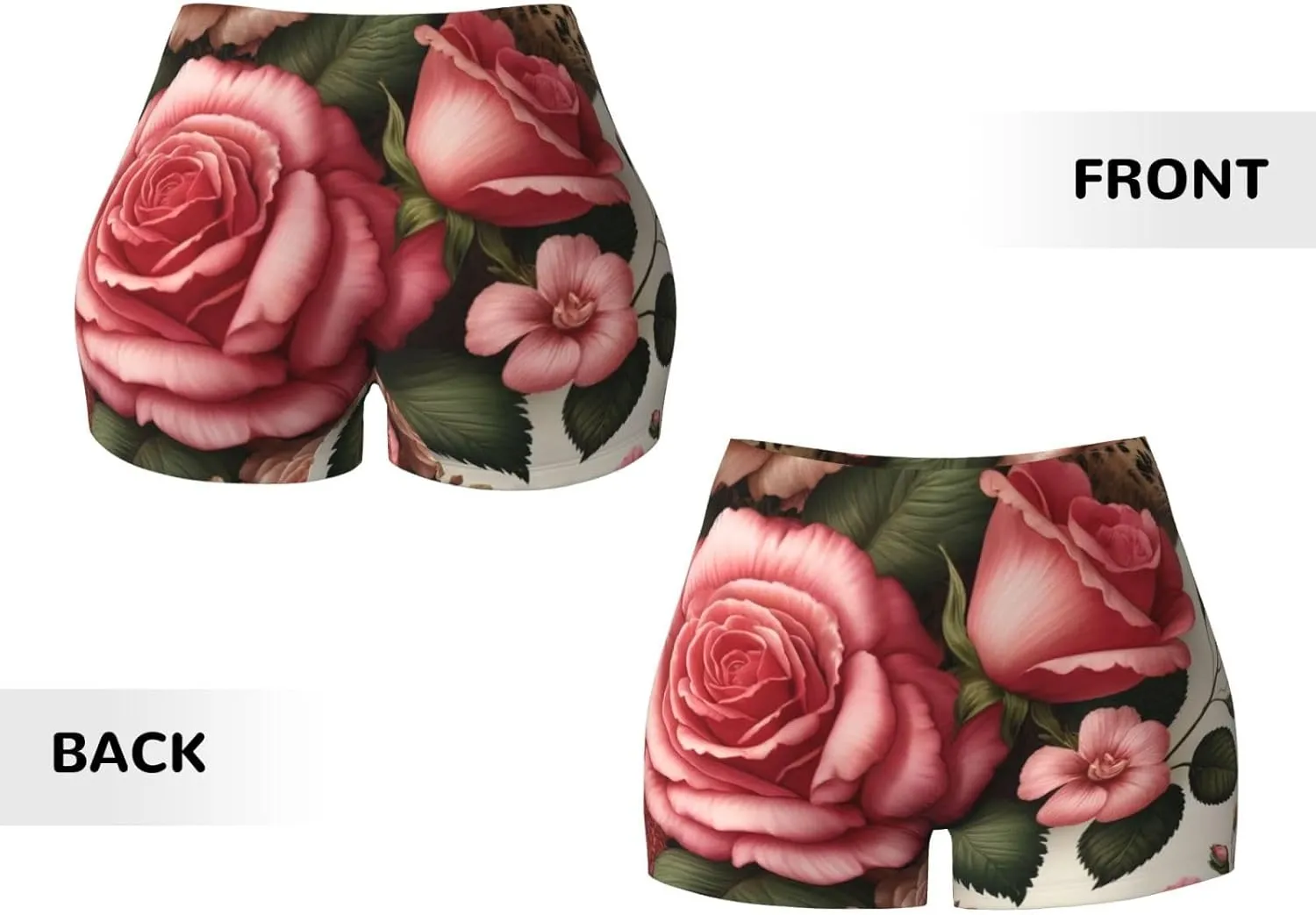 Women's Athletic Stretch Shorts Roses-Leopard-Floral Running Shorts for Women