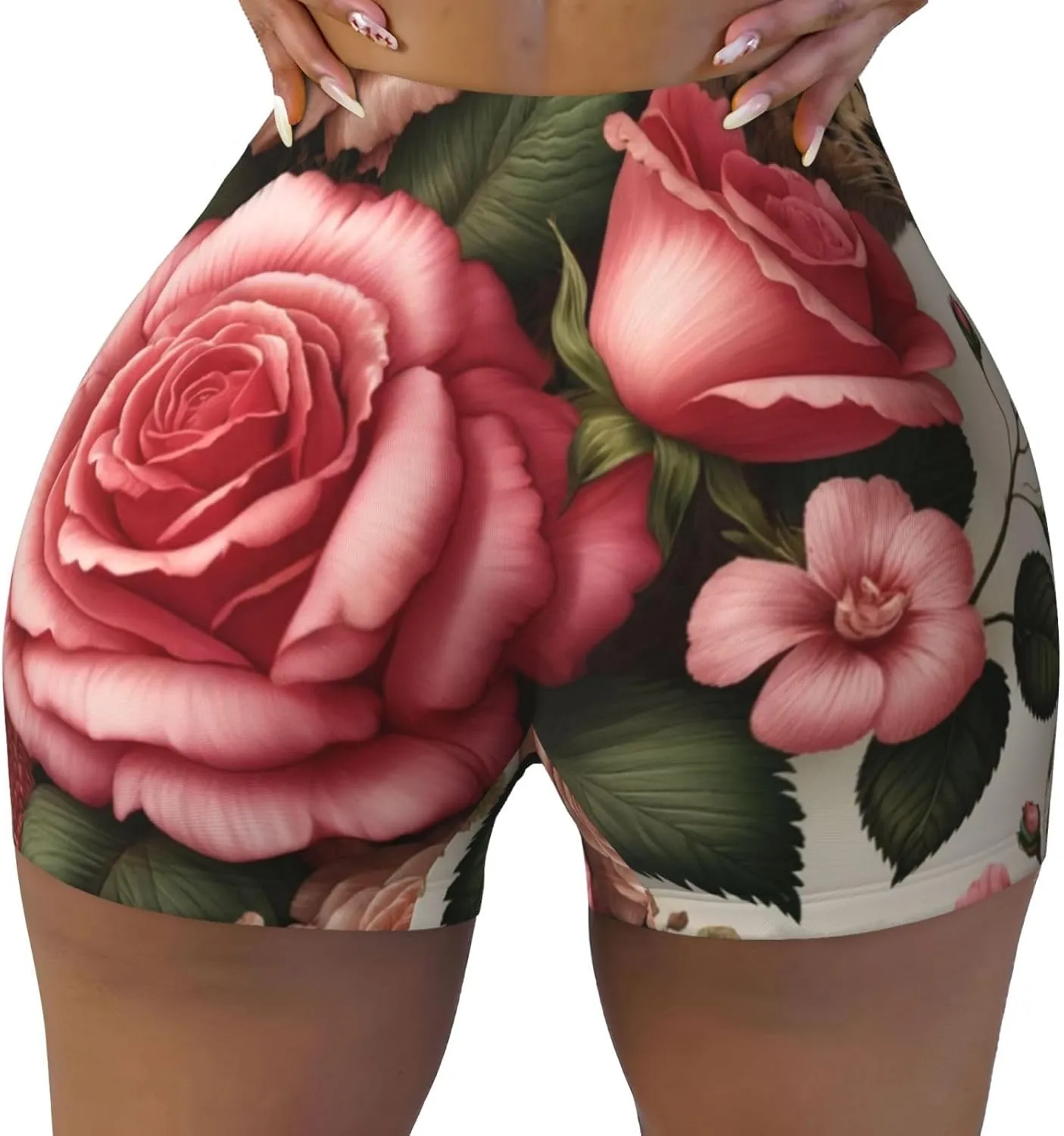 Women's Athletic Stretch Shorts Roses-Leopard-Floral Running Shorts for Women