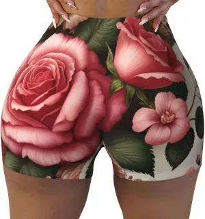 Women's Athletic Stretch Shorts Roses-Leopard-Floral Running Shorts for Women