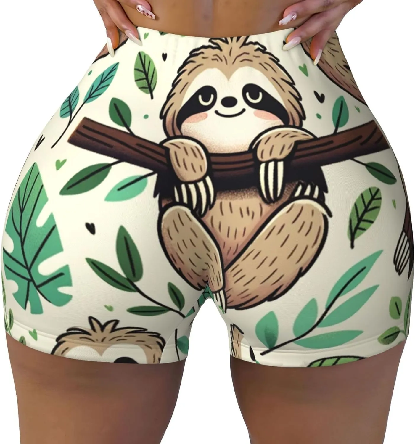 Women's Athletic Stretch Shorts Sloth-Family-Fun Running Shorts for Women