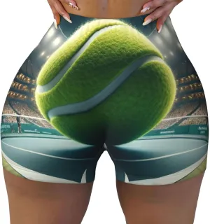 Women's Athletic Stretch Shorts Sports-Tennis-Ball-On-Court Running Shorts for Women