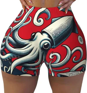 Women's Athletic Stretch Shorts Squid-Blessing-Japanese-Art Running Shorts for Women