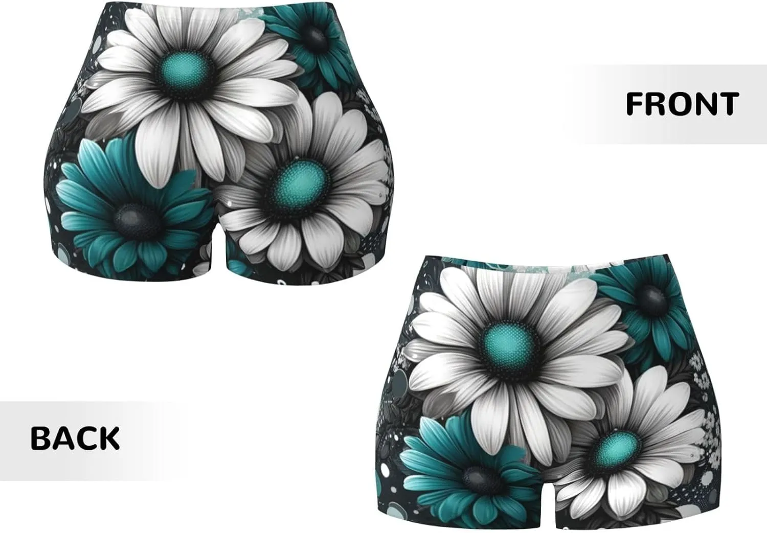 Women's Athletic Stretch Shorts Teal-Flowers-Dots Running Shorts for Women