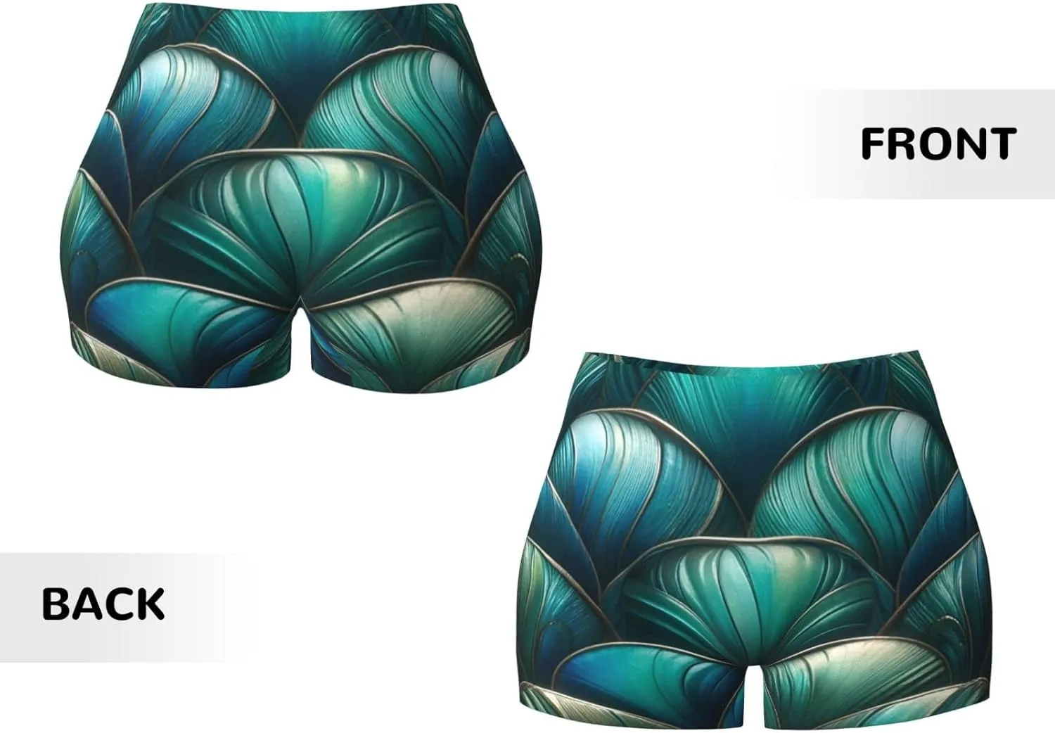 Women's Athletic Stretch Shorts Teal-Mermaid-Scales-Green Running Shorts for Women