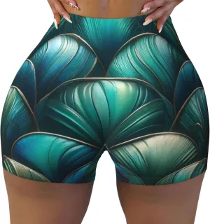Women's Athletic Stretch Shorts Teal-Mermaid-Scales-Green Running Shorts for Women