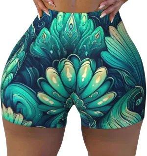Women's Athletic Stretch Shorts Teal-Mermaid-Scales Running Shorts for Women