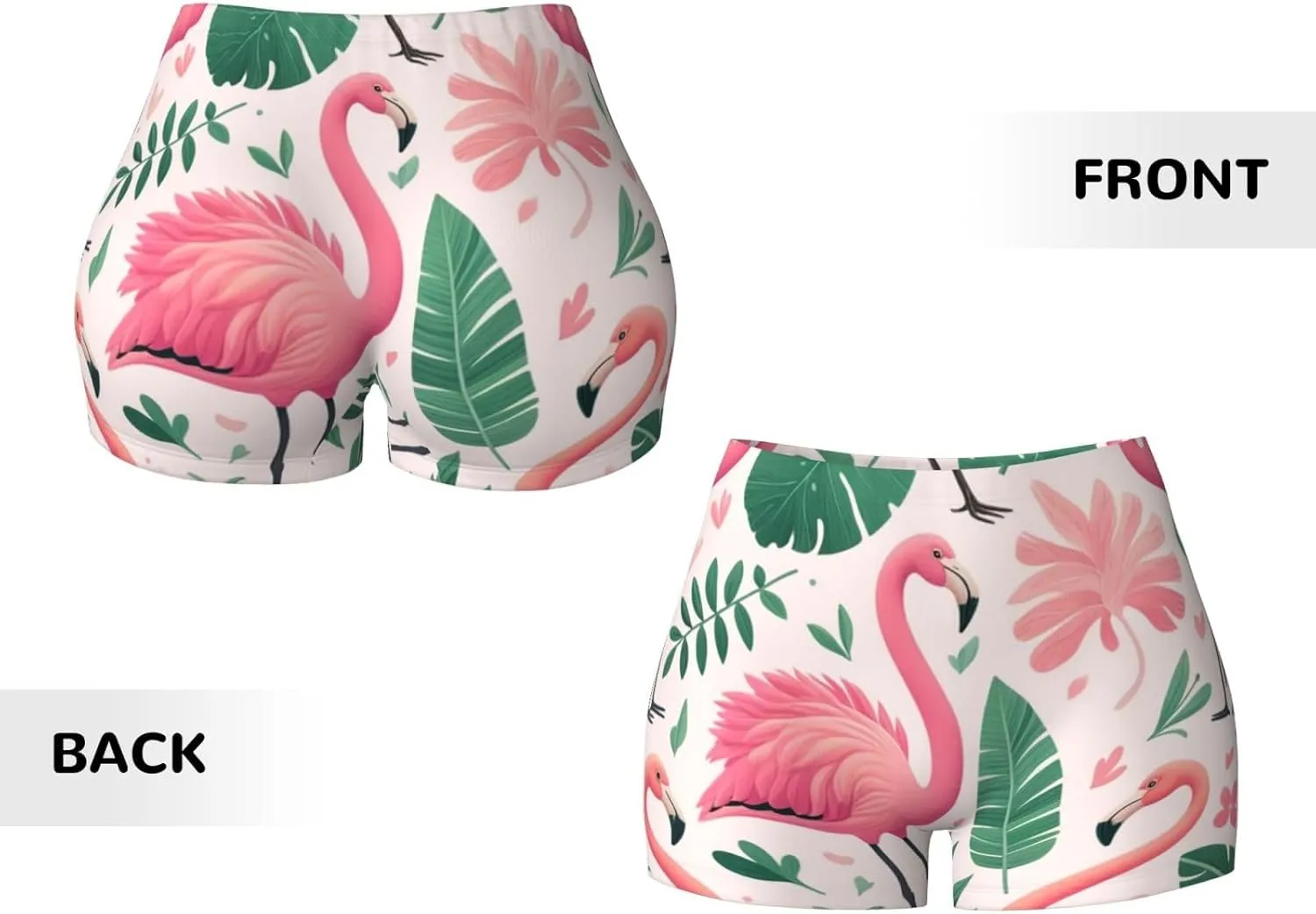 Women's Athletic Stretch Shorts Tropical-Flamingo-Leaves Running Shorts for Women