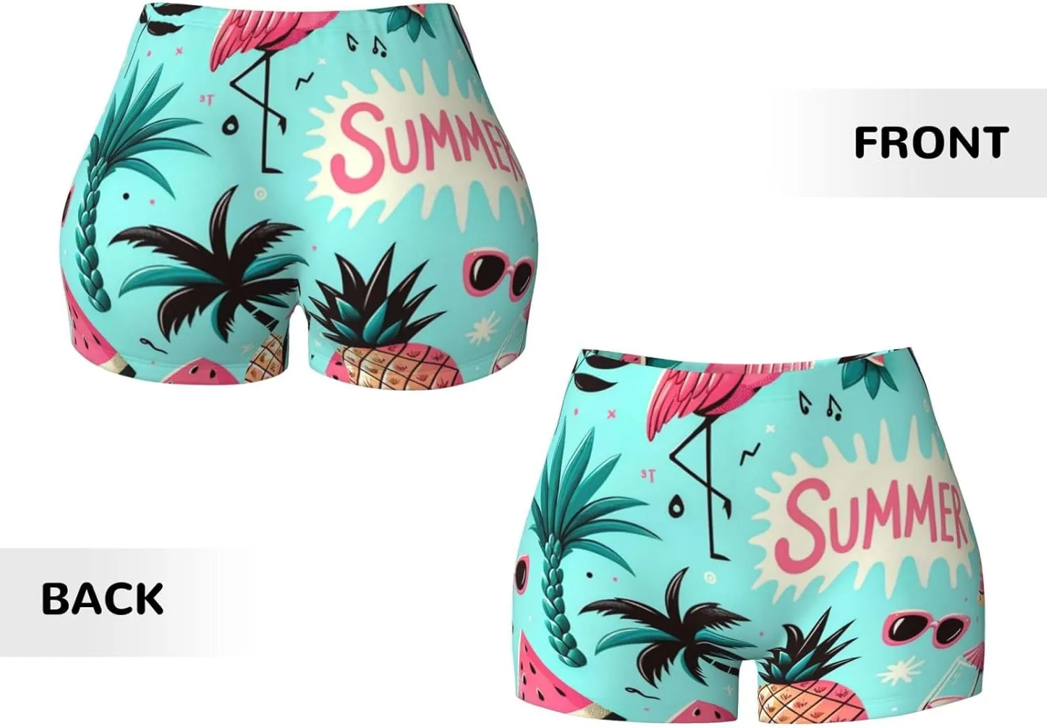 Women's Athletic Stretch Shorts Tropical-Flamingo-Sunglasses-Pineapples Running Shorts for Women