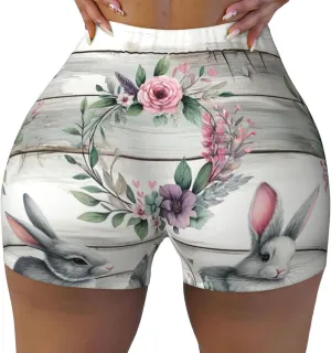 Women's Athletic Stretch Shorts Vintage-Easter-Rabbits Running Shorts for Women