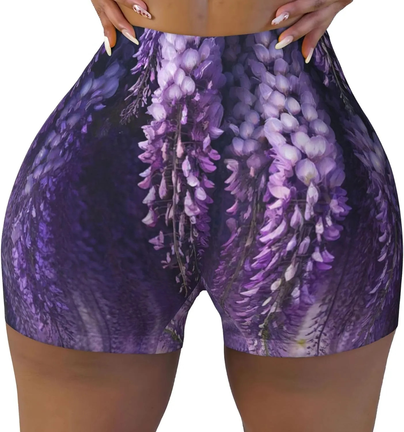 Women's Athletic Stretch Shorts Violet-Flowers-Wisteria Running Shorts for Women