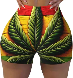 Women's Athletic Stretch Shorts Wood-Rasta-Flag-Marijuana-Leaf Running Shorts for Women