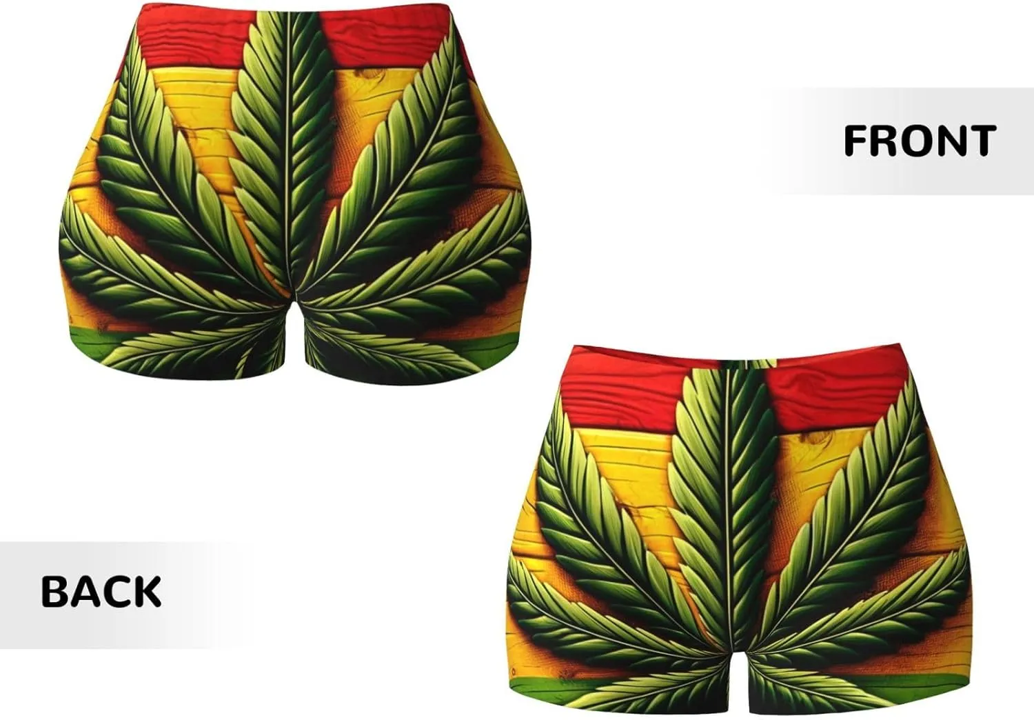 Women's Athletic Stretch Shorts Wood-Rasta-Flag-Marijuana-Leaf Running Shorts for Women