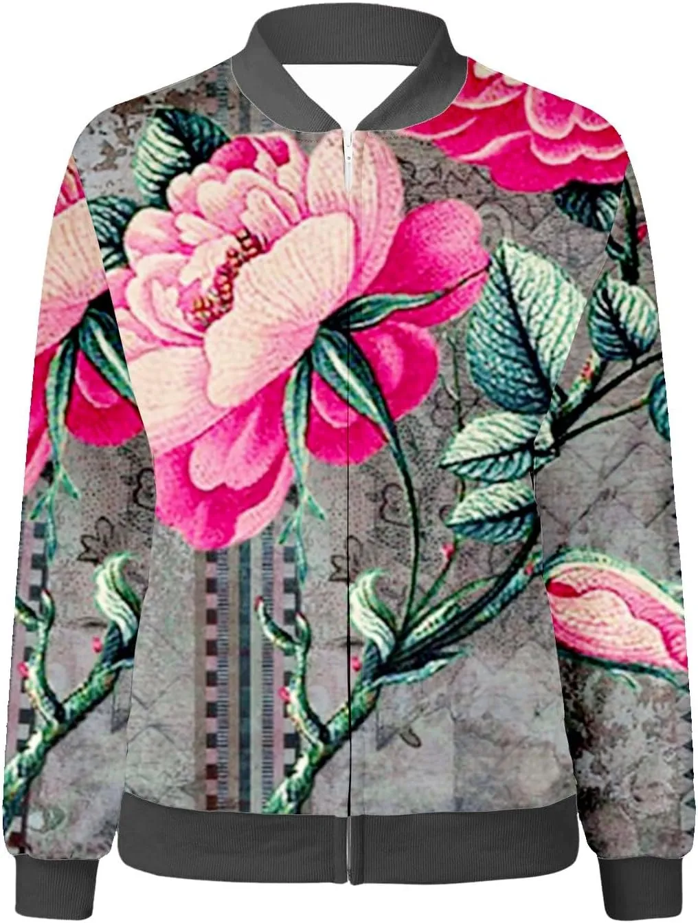 Women's Bomber Jacket Casual Coat Thin Pocket Jacket Blouse Coat Baseball Top Women's Baseball Jacket Floral Fall