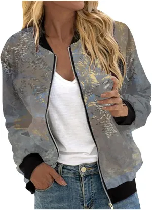 Women's Bomber Jacket Casual Coat Thin Pocket Jacket Blouse Coat Baseball Top Women's Baseball Jacket Floral Fall