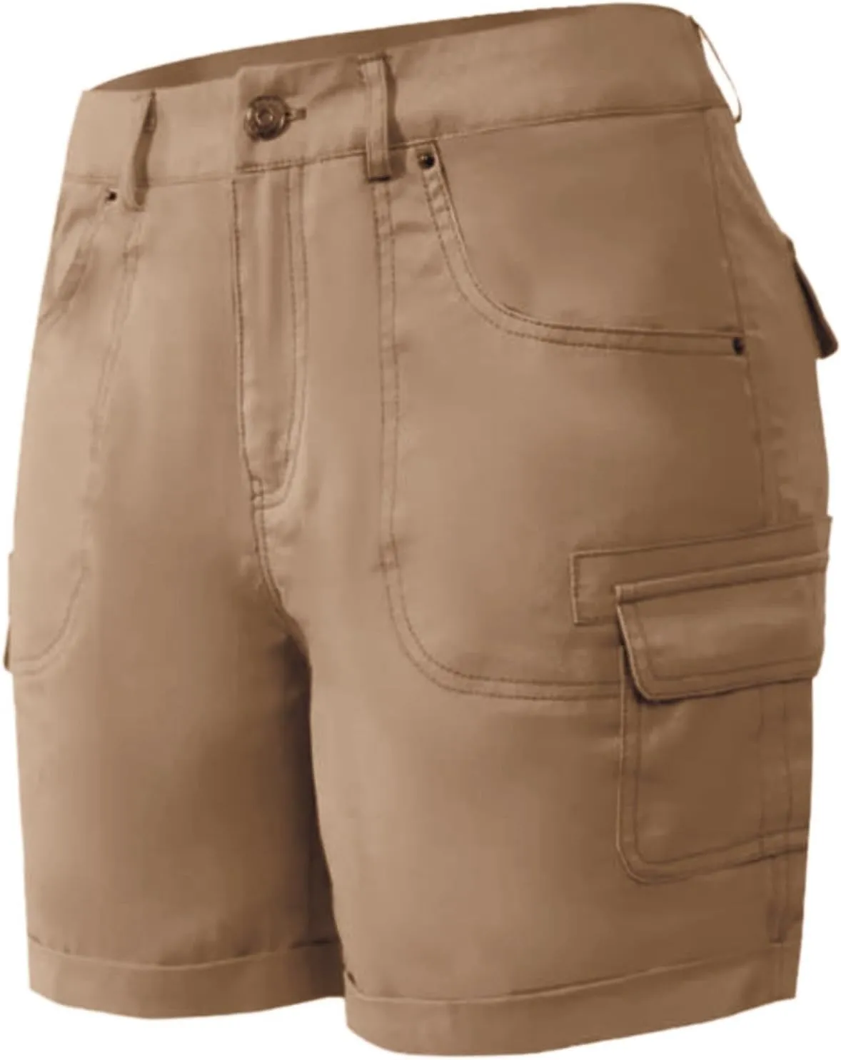 Women's Cargo Shorts Summer High Waisted Cuffed Front Seam Military Shorts Dressy Casual Hiking Short with Pockets