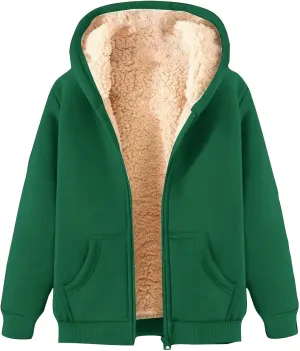 Women's Casual Full Zip Up Sherpa Lined Hoodie Sweatshirt Jacket Coat