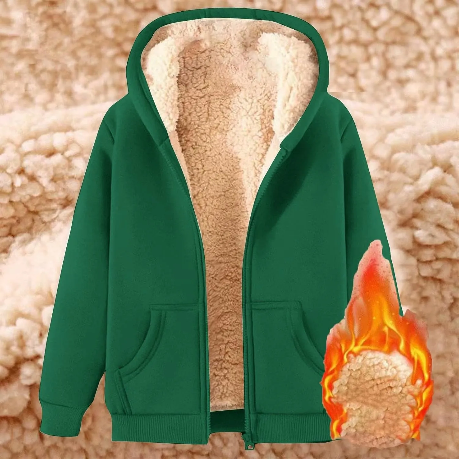 Women's Casual Full Zip Up Sherpa Lined Hoodie Sweatshirt Jacket Coat