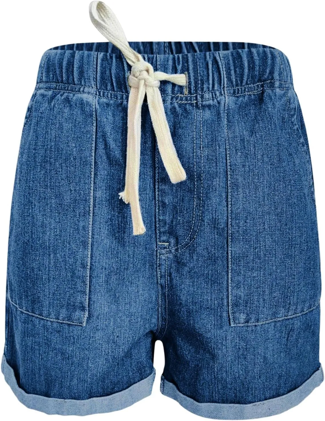 Womens Casual Straight Leg Denim Shorts High Waisted Stretchy Jean Short with Pockets Baggy Button Lightweight Shorts