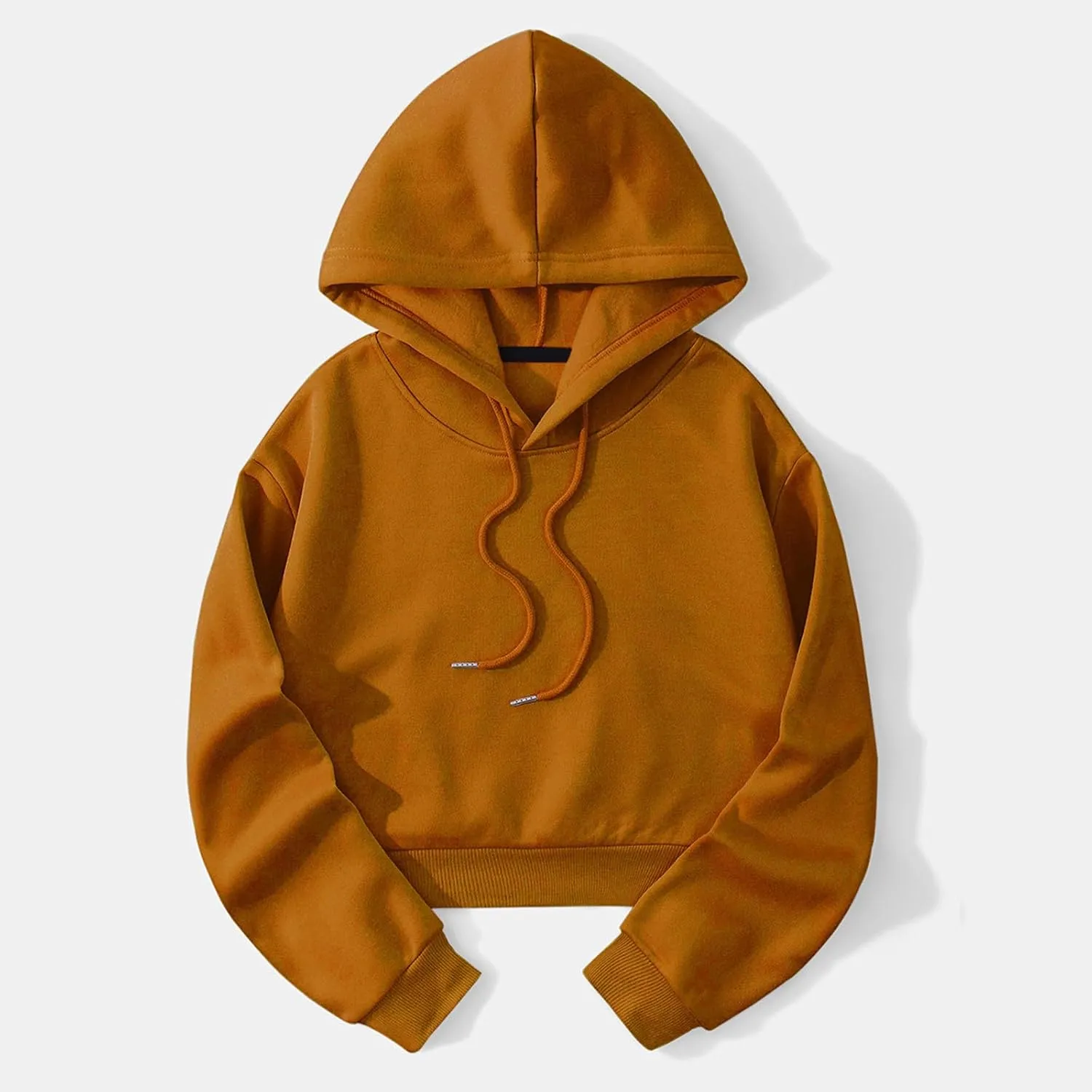 Womens Cropped Fashion Hoodies Long Sleeves Drawstring Sweatshirts 2024 Fall Fleece Solid Color Outfits Clothes