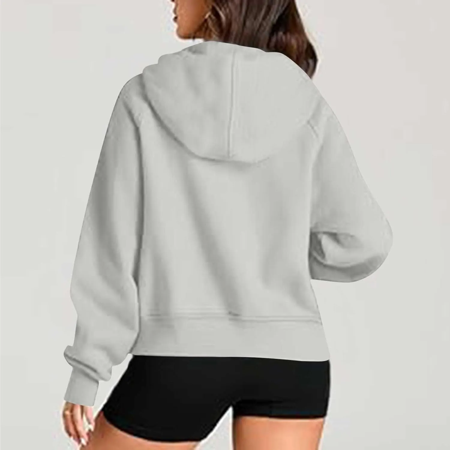 Womens Cropped Hoodies Half Zip Pullover Fall Fashion Quarter Zipper Fleece Sweatshirts 2024 Fall Outfits Thumb Hole