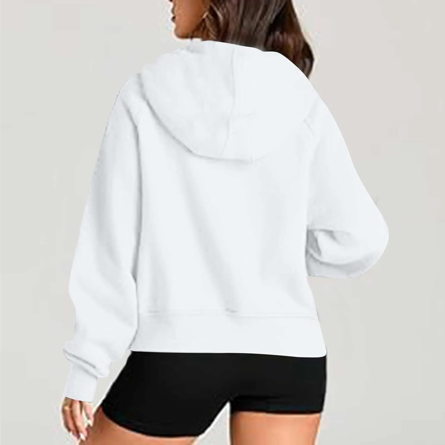 Womens Cropped Hoodies Half Zip Pullover Fall Fashion Quarter Zipper Fleece Sweatshirts 2024 Fall Outfits Thumb Hole