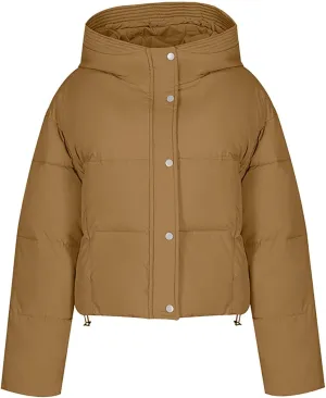 Women's Cropped Puffer Jackets Hooded Winter Coats Thicken Puffy Short Down Coats Quilted Lightweight Jackets Outerwear