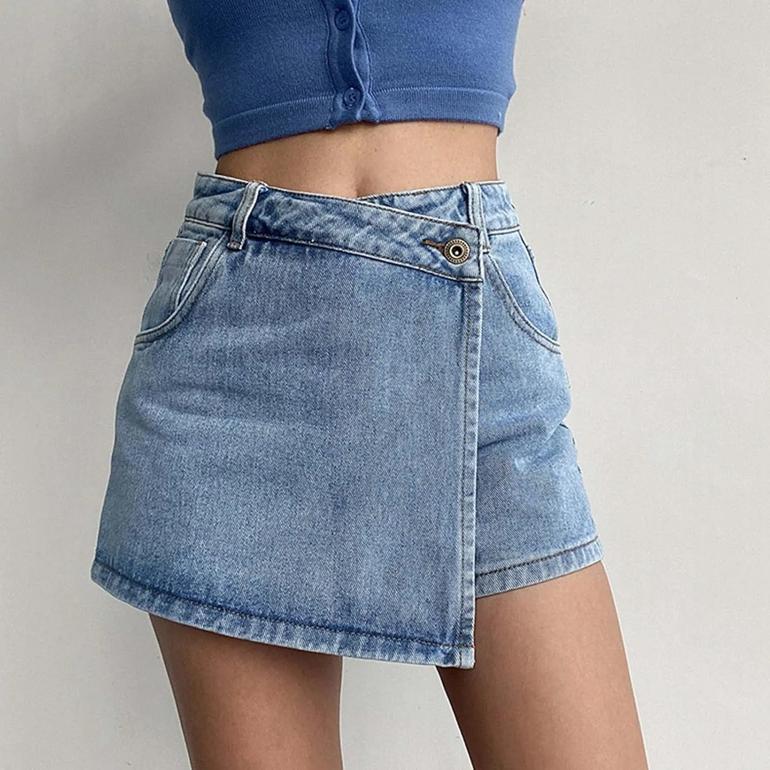 Women's Denim Skirt 2024 Summer Trendy A-Line Button Y2K Mini Casual Denim Skirt Cute Loose Vacation Jean Shorts for Women