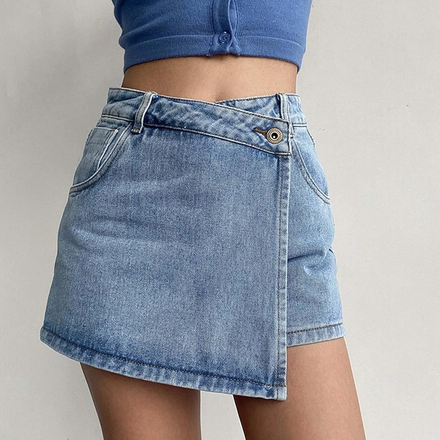 Women's Denim Skirt 2024 Summer Trendy A-Line Button Y2K Mini Casual Denim Skirt Cute Loose Vacation Jean Shorts for Women