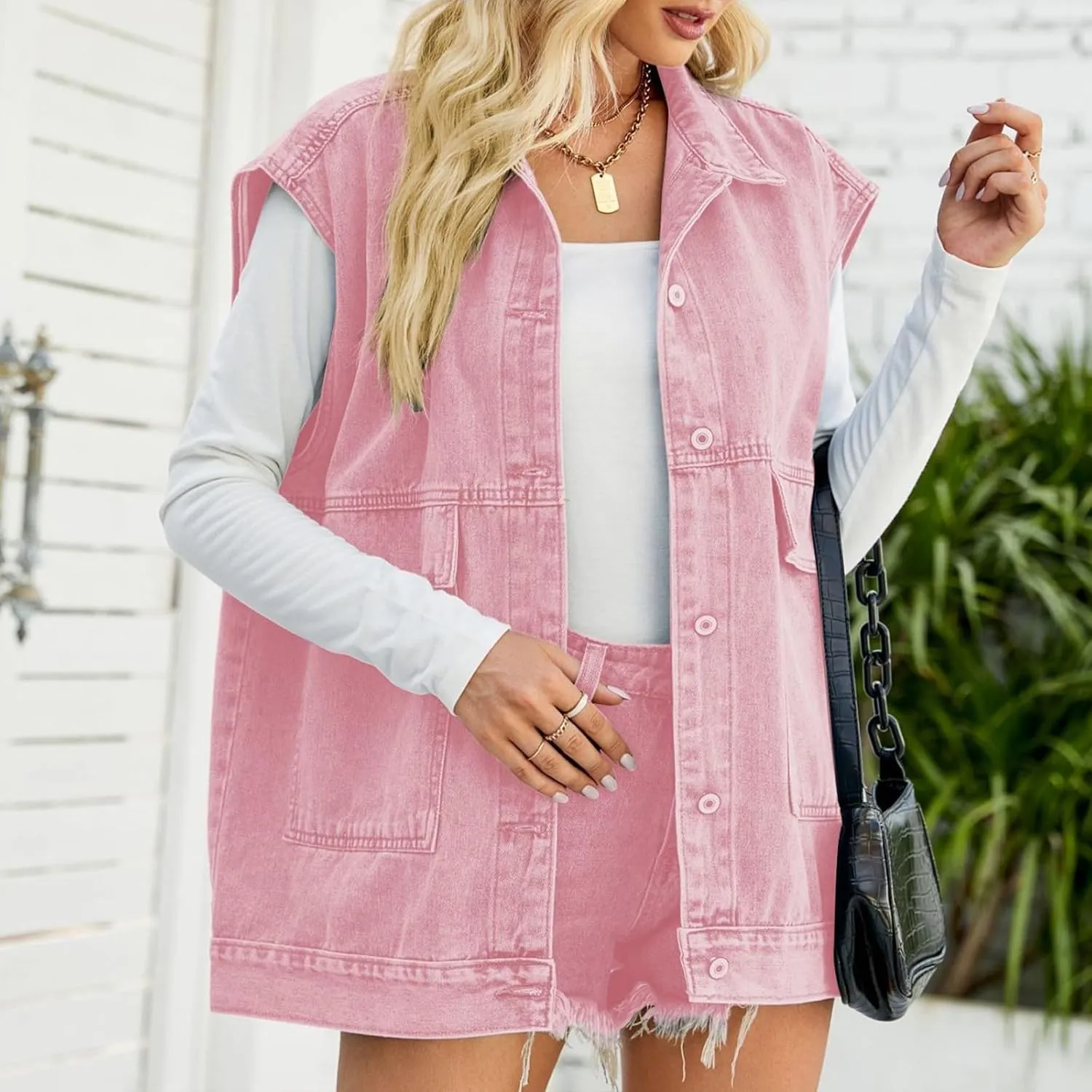 Women's Denim Vest Jacket Classic Oversized Boyfriend Sleeveless Button Down Jean Waistcoat Outerwear