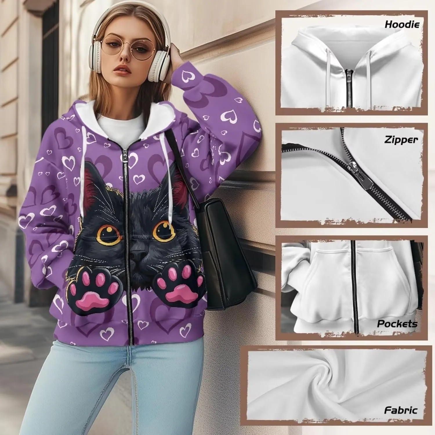 Women's Fashion Hoodies & Sweatshirts Long Sleeve Casual Zip Up Hooded Sweatshirt Jacket