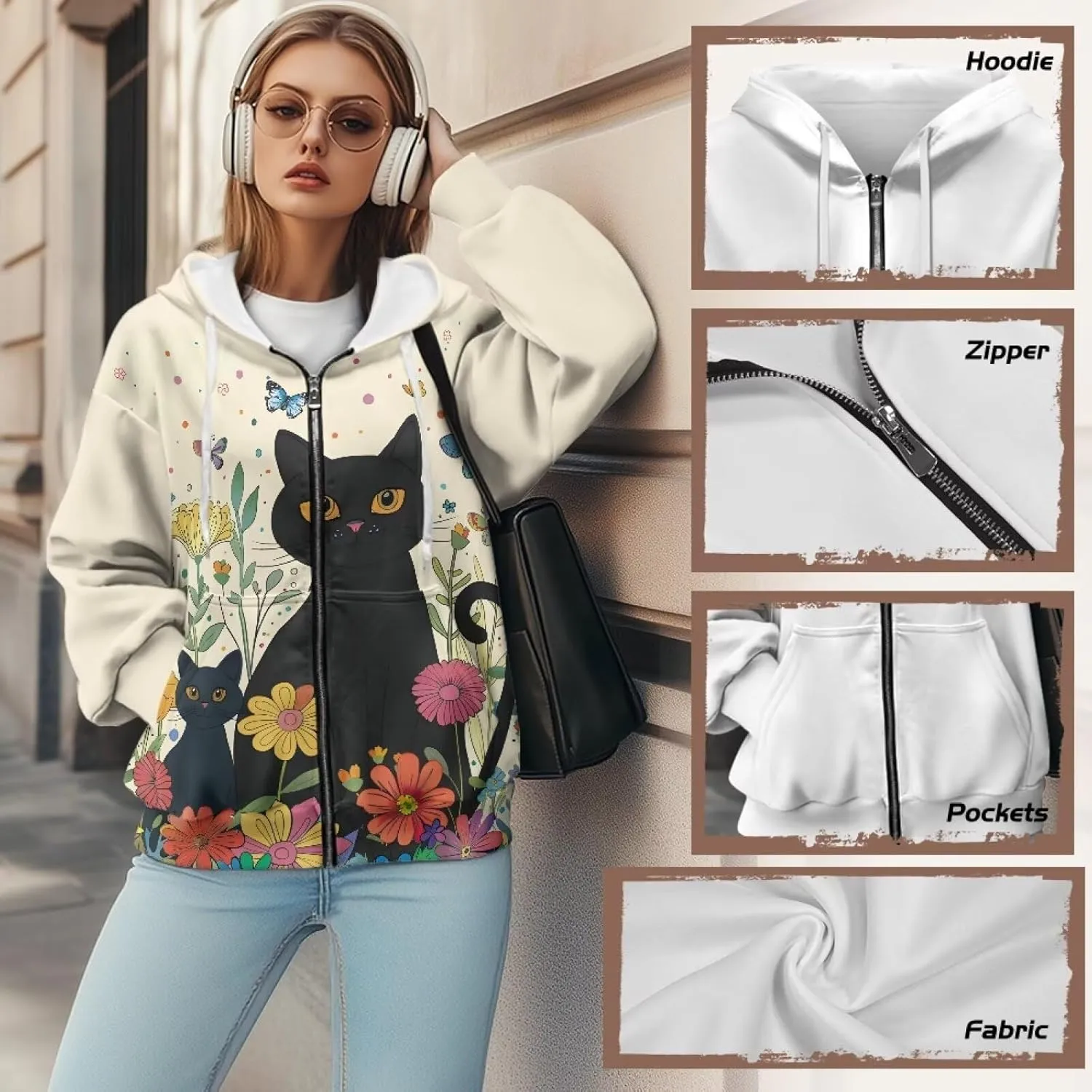 Women's Fashion Hoodies & Sweatshirts Long Sleeve Casual Zip Up Hooded Sweatshirt Jacket
