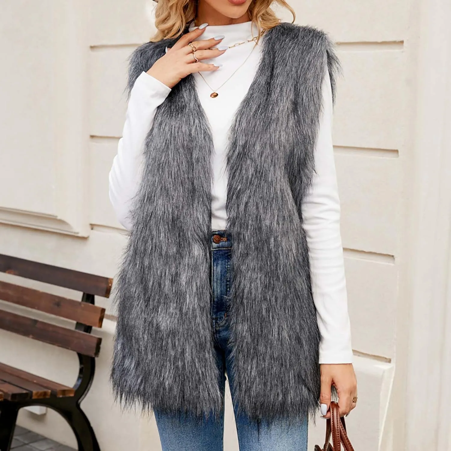 Womens Faux Fur Vest Winter Warm Short Coat Fluffy Shaggy Sleeveless Jacket Fashion Casual Fuzzy Outerwear