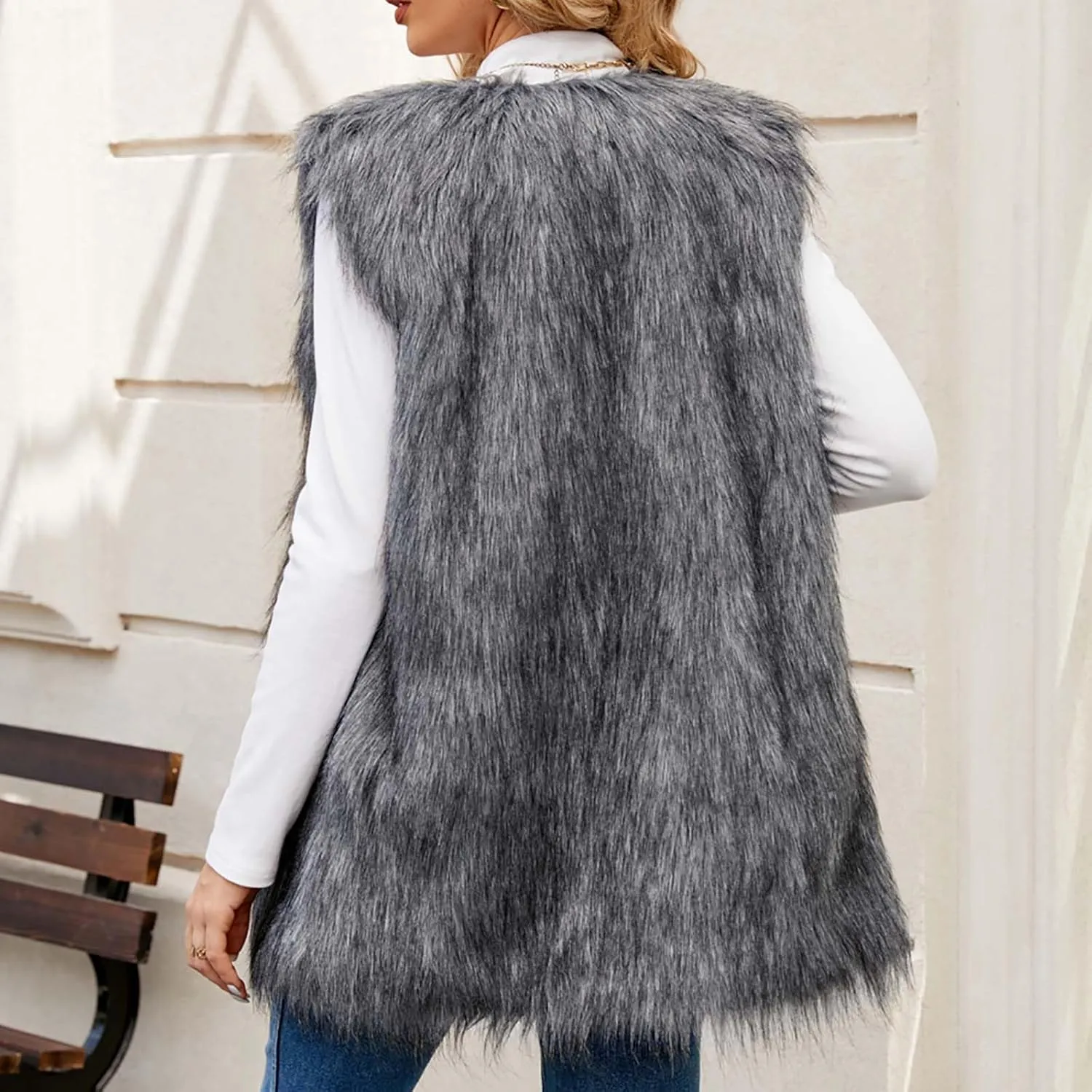 Womens Faux Fur Vest Winter Warm Short Coat Fluffy Shaggy Sleeveless Jacket Fashion Casual Fuzzy Outerwear