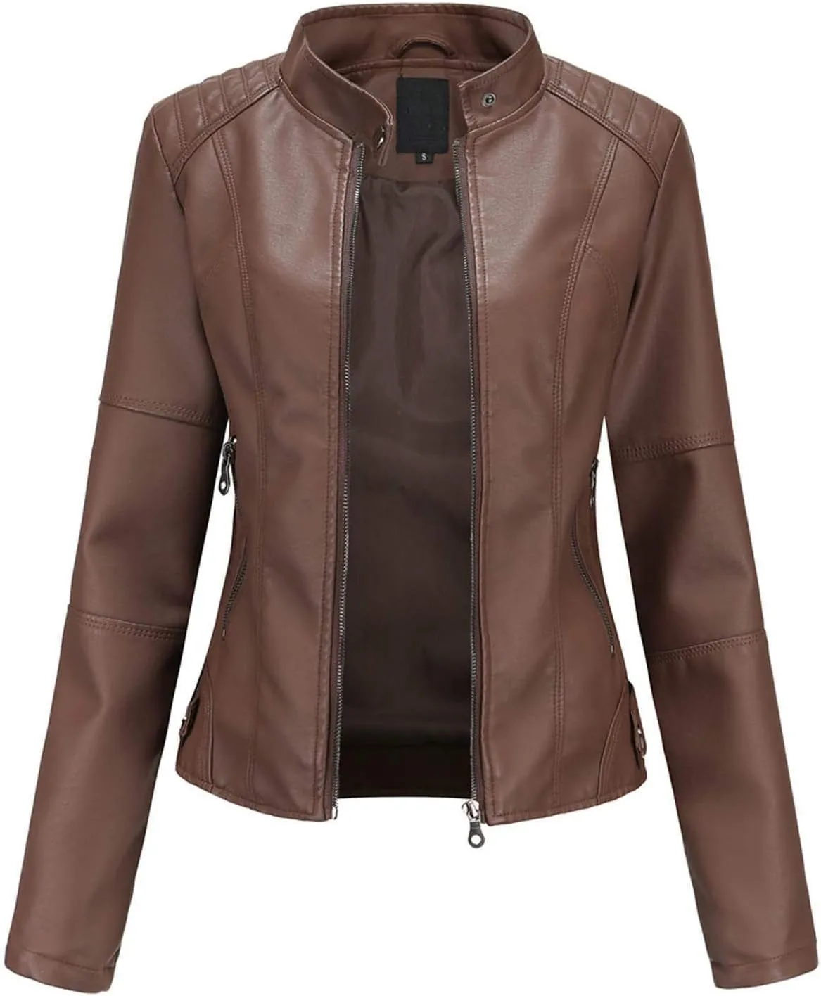 Women's Faux Leather Jackets Motorcycle 2023 Fall Clothes Long Sleeve Open Front Cropped Coat Outwear Moto Biker Coat