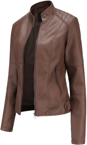 Women's Faux Leather Jackets Motorcycle 2023 Fall Clothes Long Sleeve Open Front Cropped Coat Outwear Moto Biker Coat
