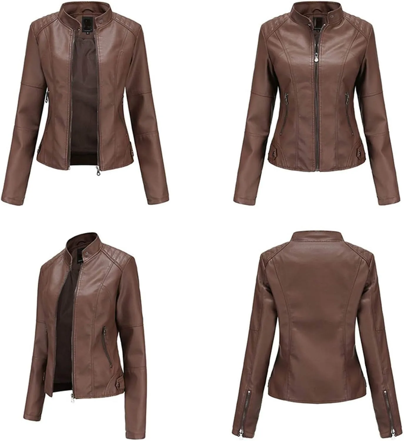 Women's Faux Leather Jackets Motorcycle 2023 Fall Clothes Long Sleeve Open Front Cropped Coat Outwear Moto Biker Coat