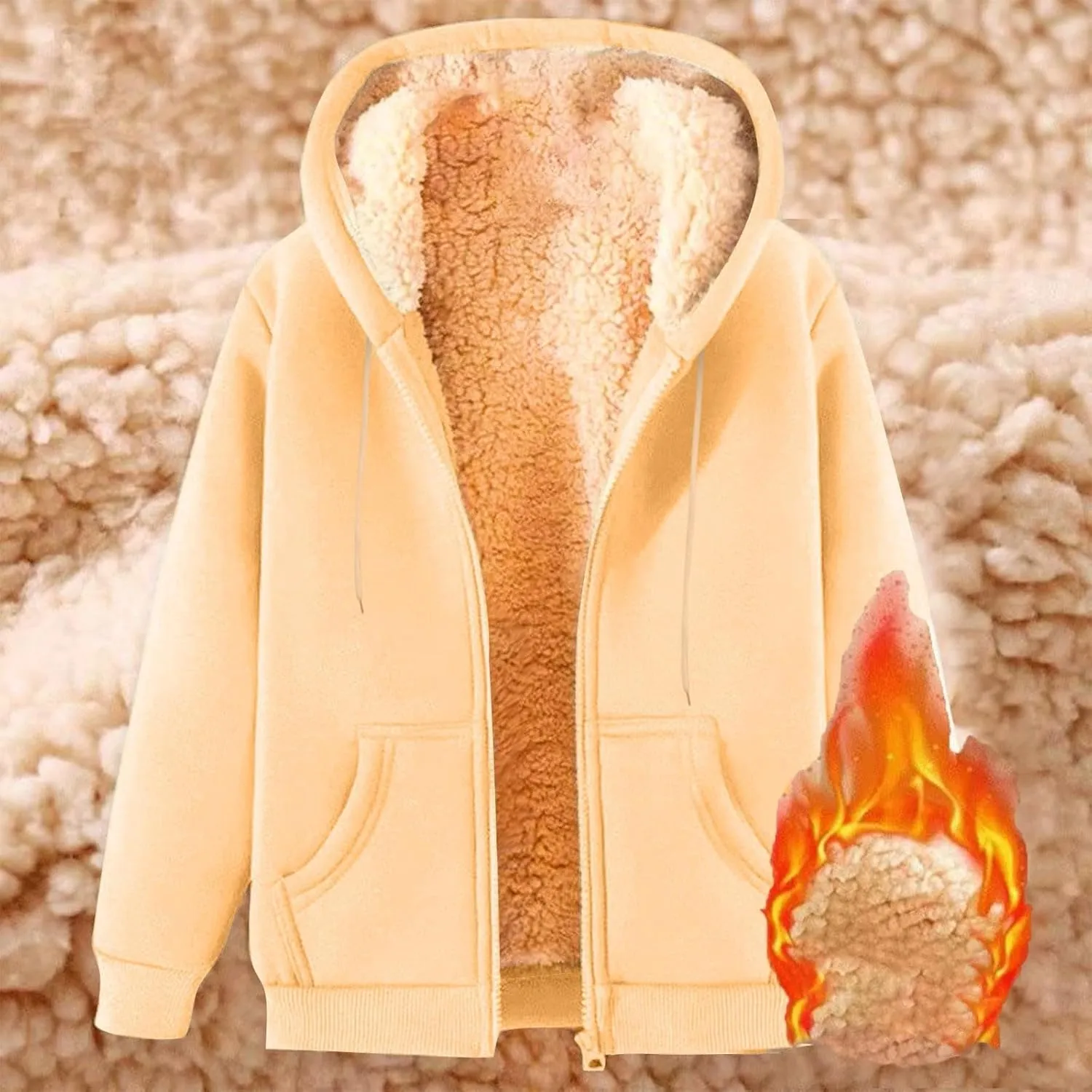 Womens Fleece Hoodie 2024 Fall Winter Fuzzy Sherpa Lined Hooded Sweatshirt Warm Casual Zip Up Jacket Trendy Outfits