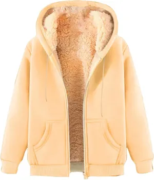 Womens Fleece Hoodie 2024 Fall Winter Fuzzy Sherpa Lined Hooded Sweatshirt Warm Casual Zip Up Jacket Trendy Outfits