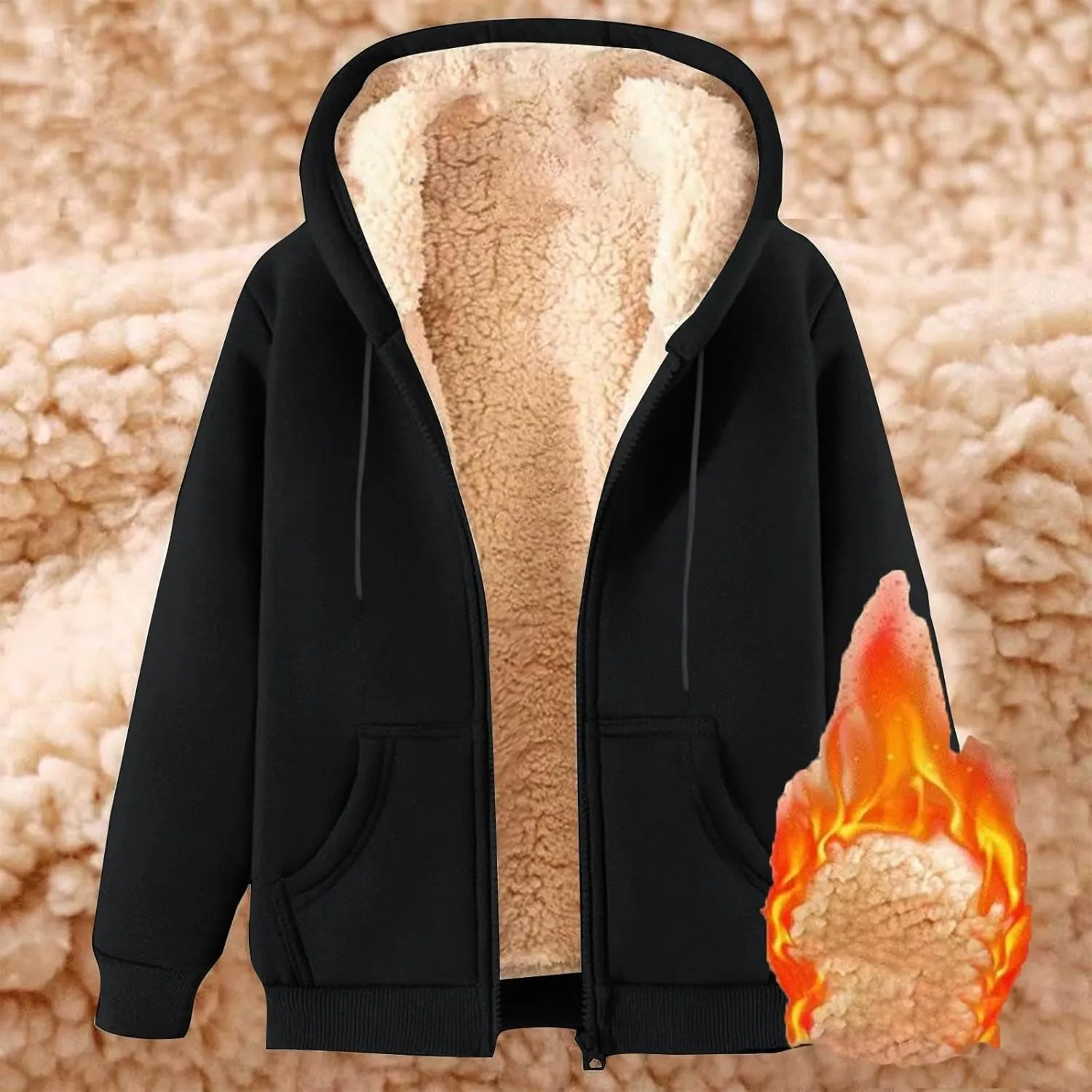 Womens Fleece Hoodie 2024 Fall Winter Fuzzy Sherpa Lined Hooded Sweatshirt Warm Casual Zip Up Jacket Trendy Outfits