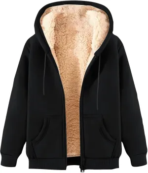 Womens Fleece Hoodie 2024 Fall Winter Fuzzy Sherpa Lined Hooded Sweatshirt Warm Casual Zip Up Jacket Trendy Outfits
