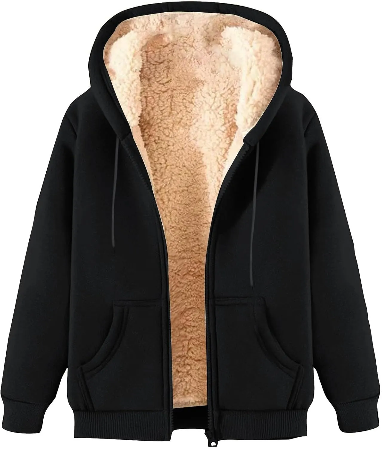 Womens Fleece Hoodie 2024 Fall Winter Fuzzy Sherpa Lined Hooded Sweatshirt Warm Casual Zip Up Jacket Trendy Outfits