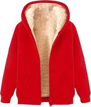 Women's Fleece Hoodie Zip Up Sherpa Lined Warm Winter Hooded Sweatshirt for Women with Pocket Fleece Jacket Women