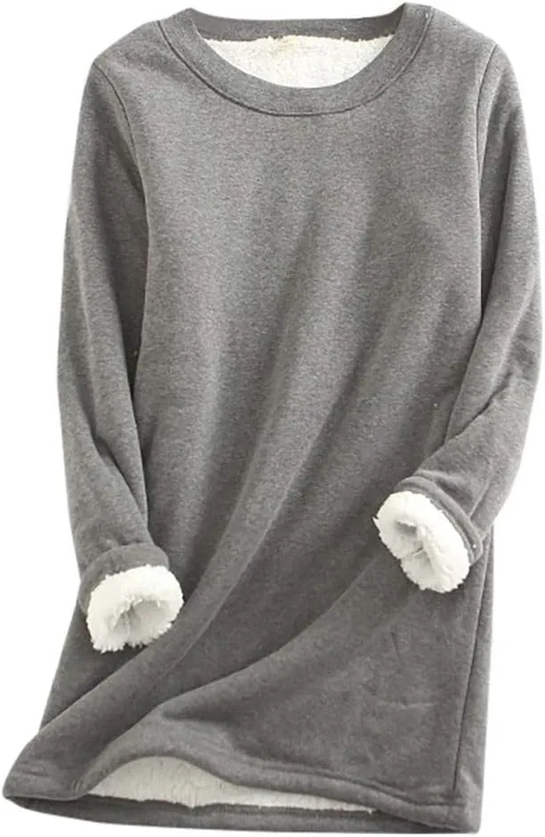 Women's Fleece Lined Crewneck Sweatshirt Long Sleeve Casual Warm 2024 Winter Fall Pullover Tops
