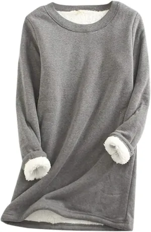 Women's Fleece Lined Crewneck Sweatshirt Long Sleeve Casual Warm 2024 Winter Fall Pullover Tops