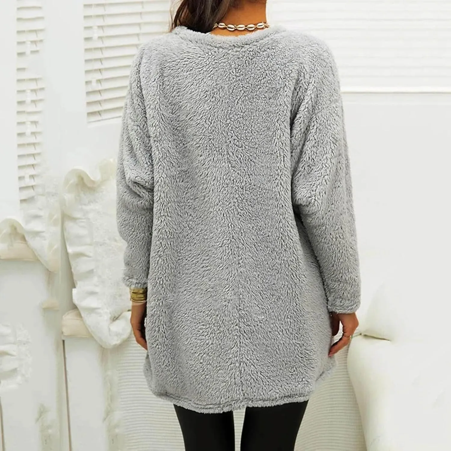 Womens Fuzzy Fleece Pullover Sherpa Sweatshirt Turtleneck Long Sleeve Sweatshirts Winter Warm Outwear Tops with Pockets