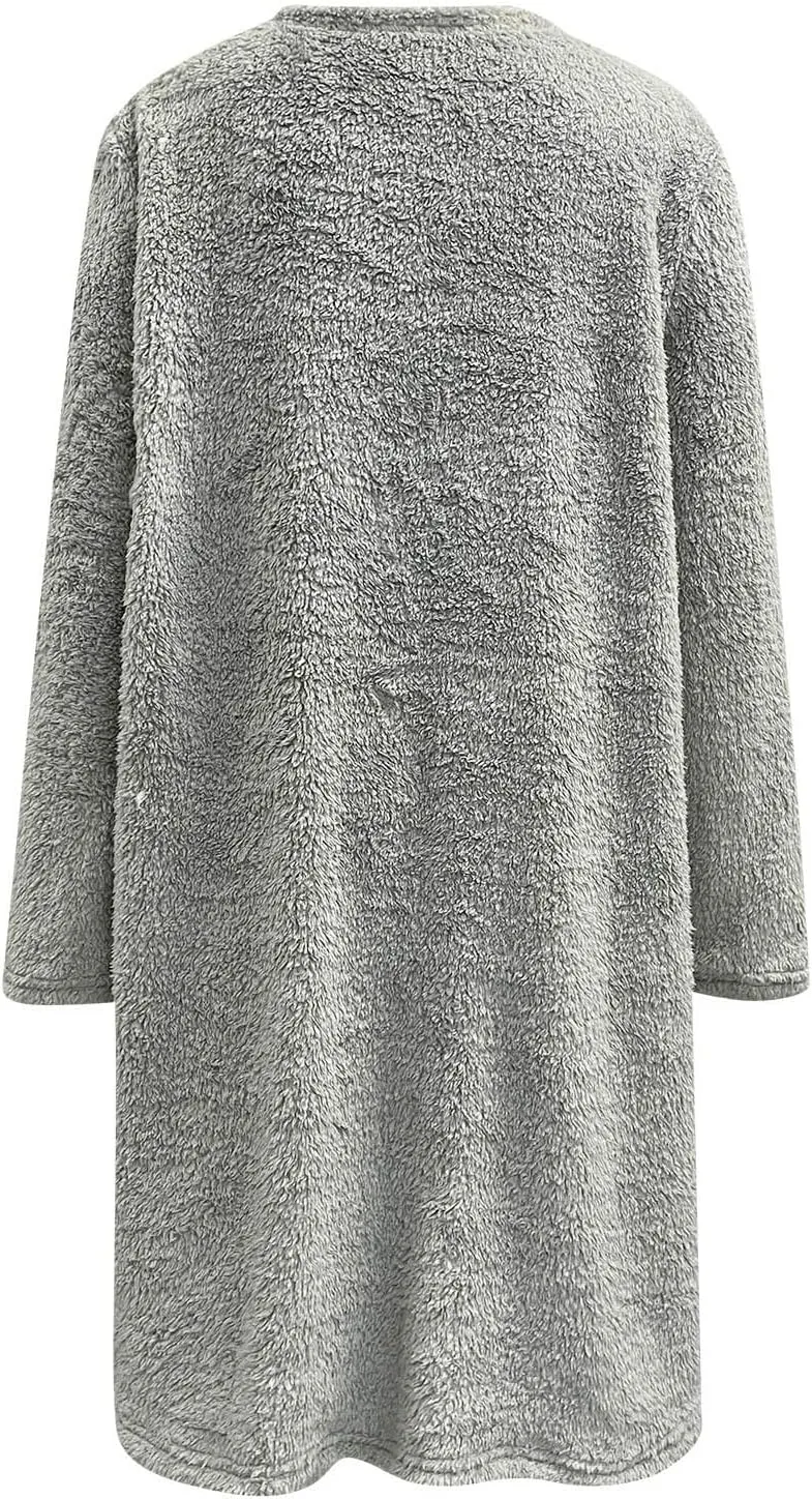 Womens Fuzzy Fleece Pullover Sherpa Sweatshirt Turtleneck Long Sleeve Sweatshirts Winter Warm Outwear Tops with Pockets