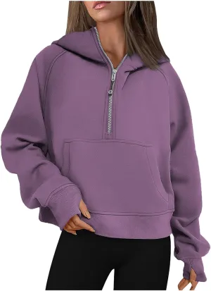 Women's Half Zip Up Sweatshirts Casual Long Sleeve Collar Pullover Trendy Fall Tops Comfort Winter Clothes with Pocket