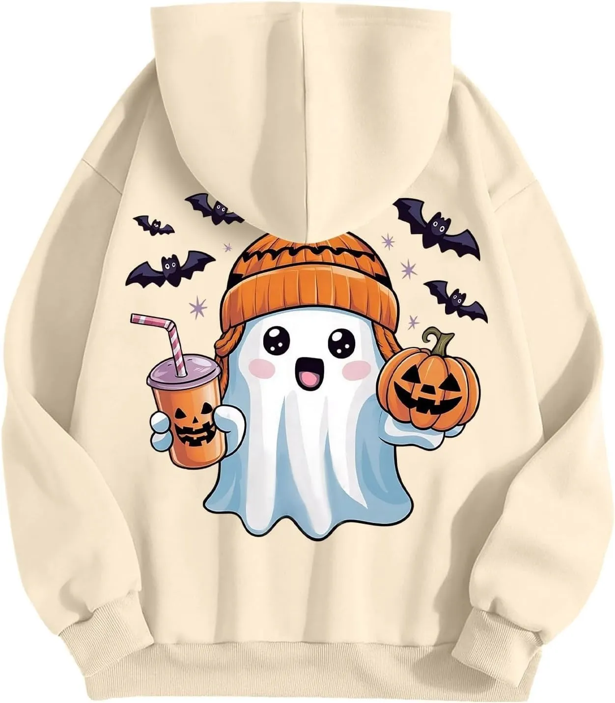Womens Halloween Sweatshirt Cute Ghost Graphic Hoodies Funny Spooky Pumpkin Face Tops Fall Season Sweatshirts Clothes