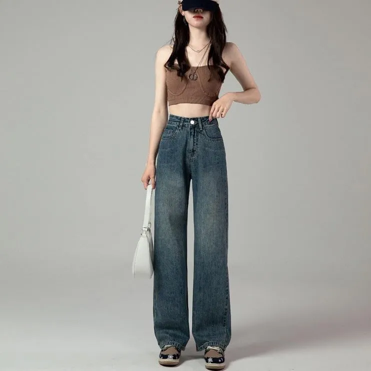 Womens High Waisted Jeans Retro Straight Leg Denim Pants for Women and High Rise Trousers Also Classic Fit Jeans for