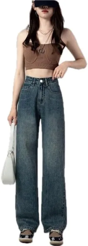 Womens High Waisted Jeans Retro Straight Leg Denim Pants for Women and High Rise Trousers Also Classic Fit Jeans for